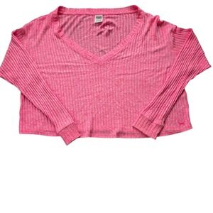 Pink VS lightweight pink cropped sweater S ribbed ultra soft VNeck. #1184